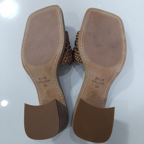 Marc Fisher Tan Slides Size 9M Slip on Heel Woven Tan Sandal Flats brown NWT - Picture 4 of 4